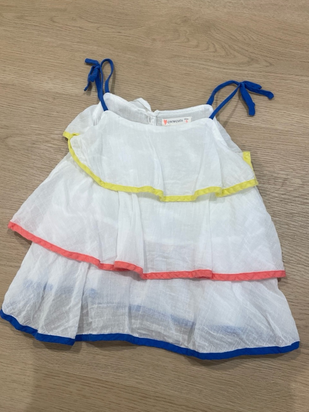 Crewcuts White Dress with Bright Blue Straps and Yellow Accent